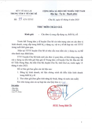 THƯ MỜI CHÀO GIÁ