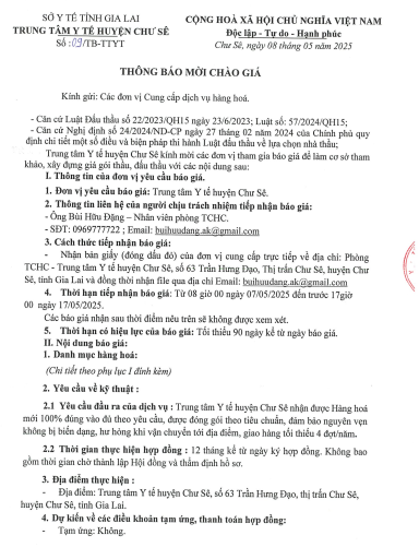 THÔNG BÁO MỜI CHÀO GIÁ