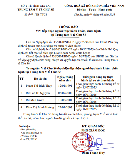 THÔNG BÁO TIẾP NHẬN THỰC HÀNH KHÁM, CHỮA BỆNH (Đ3)