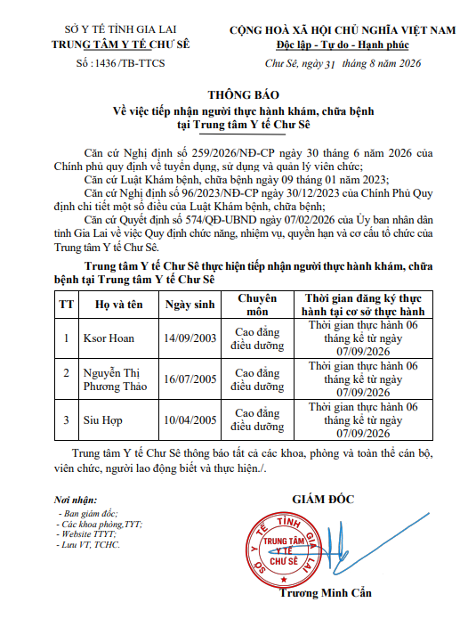 thông báo hành nghề